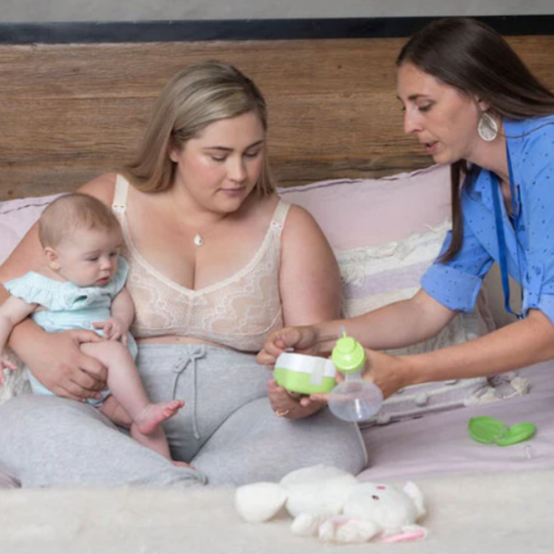 ruby plus cream pumping bra image from the front, woman with child, woman pumping