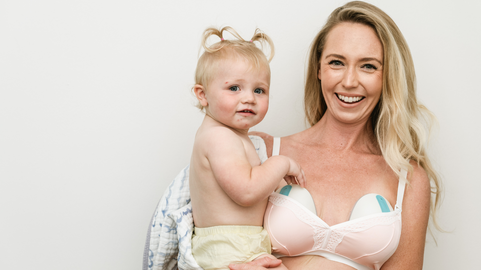 rose blush - mom with baby - pumping bra - rose blush bra