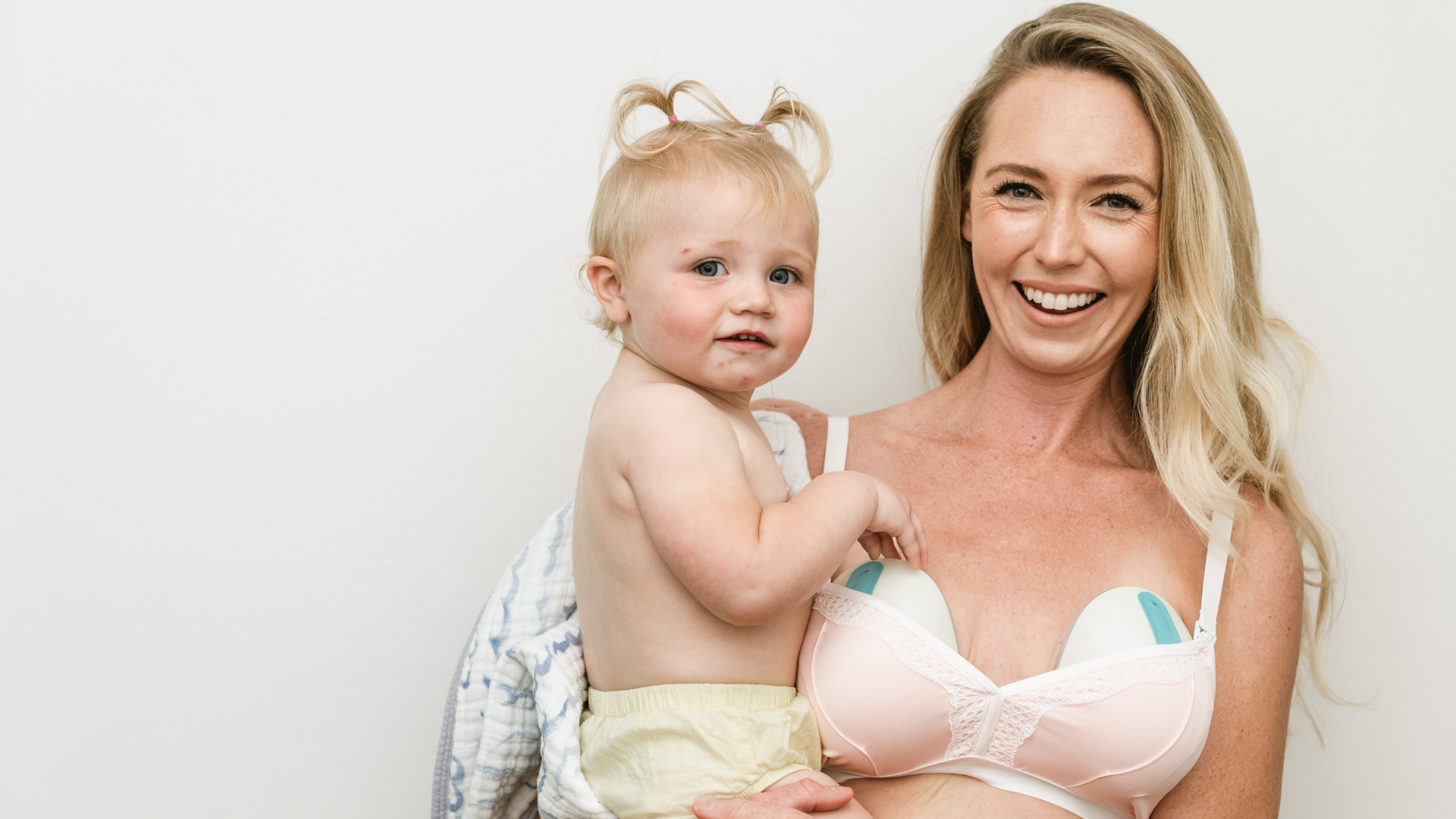 rose blush - mom with baby - pumping bra - rose blush bra 