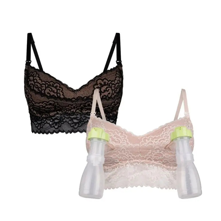 Ayla pumping bra black and cream flatlay image