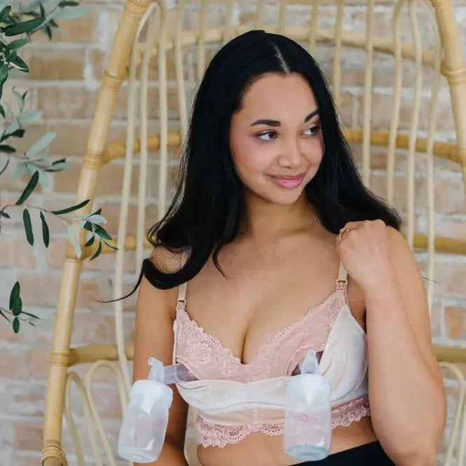 model with bra and pump, jolie