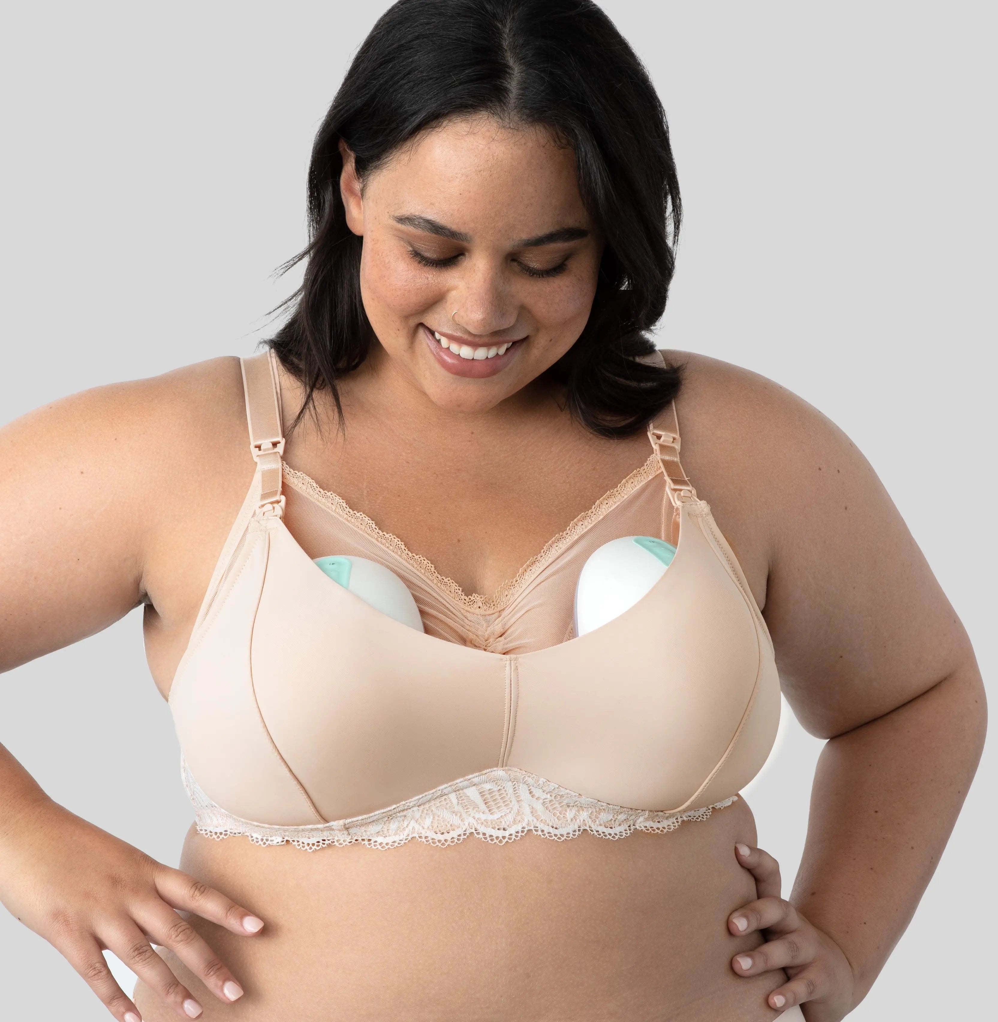 Perfect pumping bra champagne image from the front, plus size