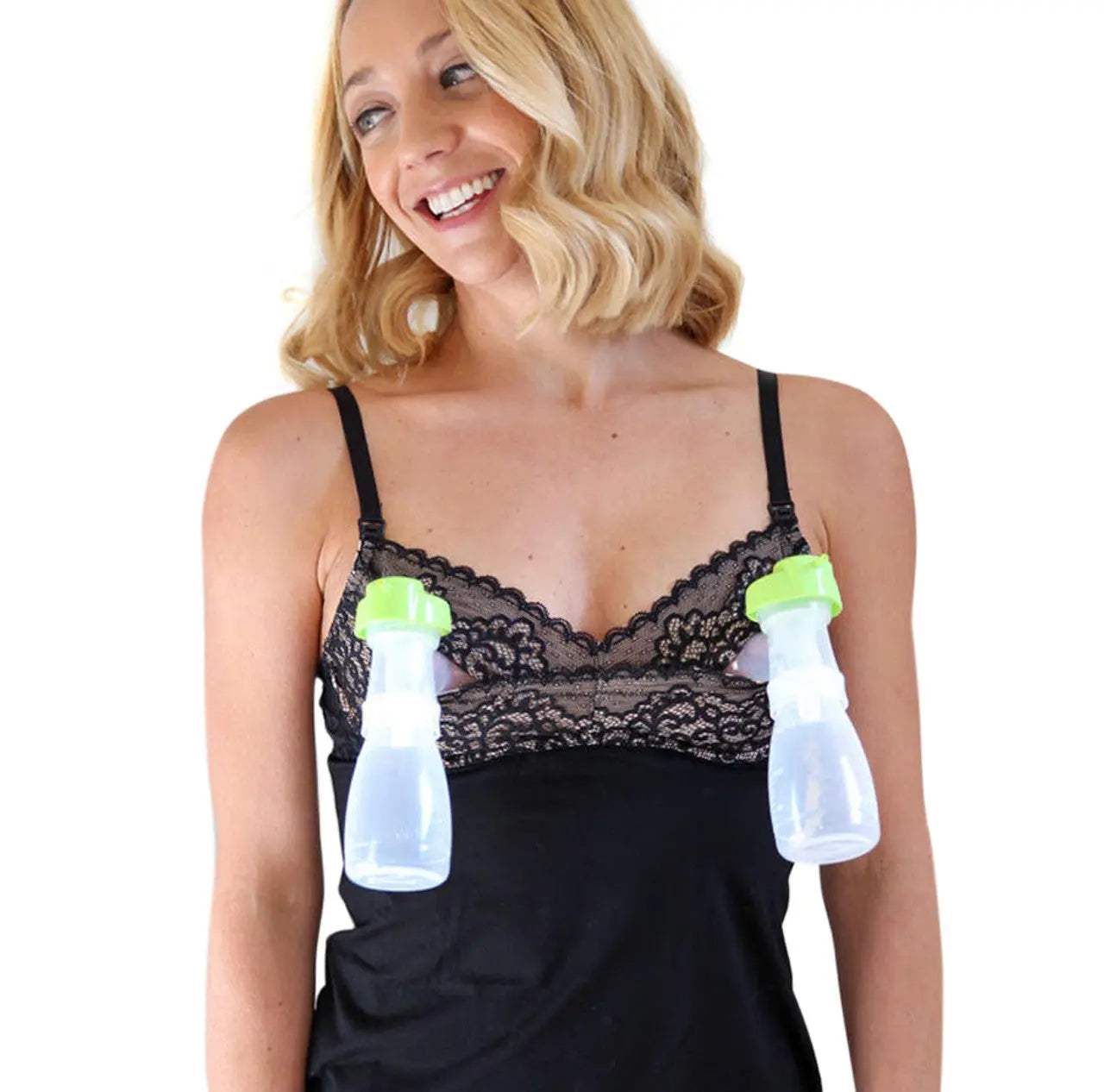 Leila nursing pumping tank black image from the front, woman pumping